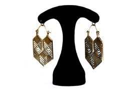 Geometric Earrings, Hexagon Gold Earrings, Large Brass Earrings, Tribal Earrings - £13.58 GBP