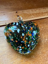 Large White Orange Blue &amp; Green Hollow Art Glass HEART Shaped Christmas ... - £8.85 GBP