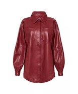 Stilvolles rotes echtes Lammlederhemd für Damen Designer formelle Kleidung - $250.22 CAD+