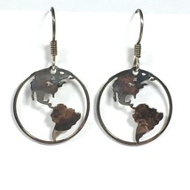 Wild Byrde WB Earth Americas Continent Silver Round Dangle Pierced Earrings - $16.00