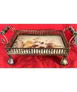 Vintage Black Gold Metal 2 Handle Tray w Glass Insert 4 Claw Legs - $34.71 CAD