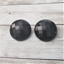 Vintage Clip On Earrings - Large 1 &amp; 3/8&quot; Black Faceted Circle - £9.43 GBP