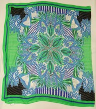 Stella &amp; Dot Union Square Rayon Scarf Wrap Summer Green Blue White 38X69&quot; - £32.10 GBP