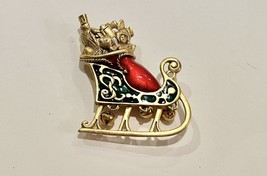 Vintage Danecraft Santa’s Sleigh Pin/Brooch  Enamel Gold Tone - $6.78 CAD