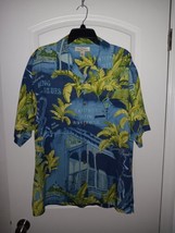 Tommy Bahama Sz. L Silk Hawaiian Shirt King Of The  Blues Blue/green Floral - £20.69 GBP