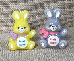 Mini Kitsch Happy Easter Bunny Candles Yellow Smoky Lavender Rabbits Spring - $9.90