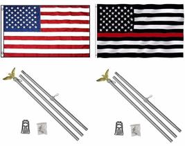 K's Novelties 3x5 USA American & USA Thin Red Line Flag & 2 Aluminum Pole Kit Se - $54.88