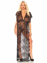 2 PC Eyelash lace long kaftan robe with satin ribbon side ties and matching g-st - £52.69 GBP