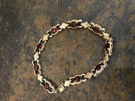 2Ct Oval Cut Simulated Red Garnet Link Tennis Bracelet Gold Plated 925 Silver - £158.75 GBP