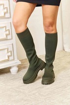 WILD DIVA Knee High Platform Chunky Thick Sole Olive Green Sock Boots - $51.00