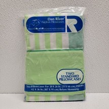 Vintage Dan River 2 Standard Pillowcases Green Stripe No Iron Made in US... - £38.69 GBP