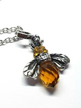 Amber Bee Pendant Bee Pendant Necklace Baltic Crystal Silver 18&quot; Chain B... - £6.51 GBP