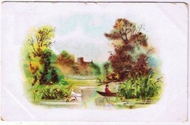 Art Postcard Man Boat Birds on River Castle Background - $2.05