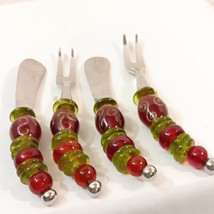 4- Pier 1 Imports Stainless Steel/ Red &amp; Green Handled Appetizer Cheese Set - £15.82 GBP