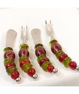 4- Pier 1 Imports Stainless Steel/ Red &amp; Green Handled Appetizer Cheese Set - £15.58 GBP