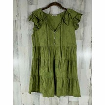 Umgee Tiered Babydoll Dress Size Medium Green Ruffled Cap Sleeve Textured - £23.27 GBP