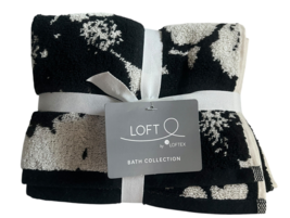 Loft Black White Floral Flowers Set Of 2 Hand Towels 100% Cotton - £33.22 GBP