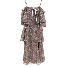VTG 1970s Tiered Sun Dress Purple Brown Mini Print Polyester Hippie Boho... - $44.50