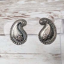 Vintage Clip On Earrings Silver Tone with Leaf &amp; Flower Design - Heavy T... - £6.80 GBP