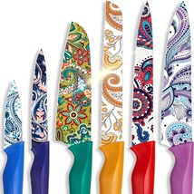 Paisley Pattern Set with Cover Dishwasher Safe Colorful Knives with 6 Sheath Ger - £62.98 GBP