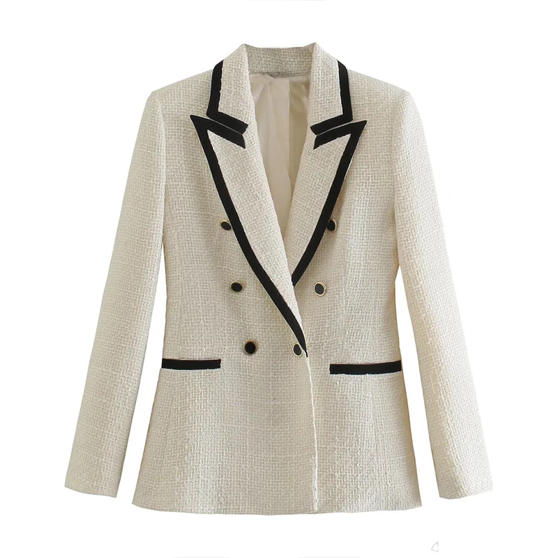   Women Patchwork Jacket Tweed blazer suits Slim   korean Office lady coat Cloth - £164.69 GBP