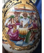 Fine Porcelain Decorative Egg Dark Blue Gold Painting Large Victorian Scene - $555.79 MXN