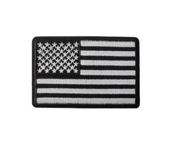 BLACK &amp; WHITE Black Border 3&quot; x 2&quot; American Flag iron on patch (7146) (C60) - £4.93 GBP