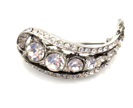 Vintage Silver Tone Paisley Shaped Brooch Clear Rhinestones Pewter 1.5&quot; Art Deco - £7.39 GBP