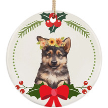 Cute German Shepherd Dog Puppy Flower Wreath Christmas Ornament Ceramic Gift - £11.80 GBP