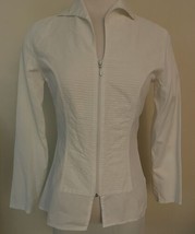 White Anne Fontaine Paris Shirt Zip Up V Neck Pleats Size 2 Long Sleeved... - £38.59 GBP