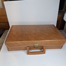 Vtg USA MADE Cassette Tape Holder Briefcase Carry Case 24 Slots TAN Faux Leather - £14.78 GBP