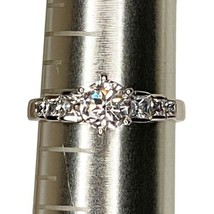RSC 925 Sterling Silver Ring Sz 7.25 Clear Stones Round Solitaire Square... - £15.88 GBP