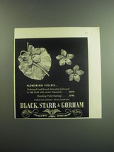 1949 Black, Starr &amp; Gorham Ad - Violet and Leaf Brooch and Violet Earrings - $18.49