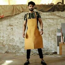 New Decent Real Yellow Woodwork Butcher With Back Strap Cow Leather Apro... - $114.00