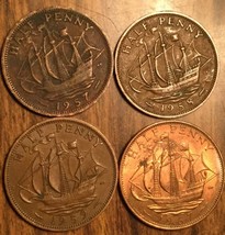 1957 1958 1959 1967 Lot Of 4 Uk Gb Great Britain Half Penny Coins - £3.45 GBP