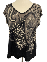 Lucky Brand Black, Tan, Silver Paisley Floral Sleeveless V Neck T Shirt Size S - £7.52 GBP