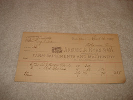  1887 Arbuckle &amp; Ryan Farm Implements and Machinery bill of sale Toledo Ohio - £19.48 GBP