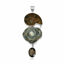 Sterling Silver Ammonite, Geode and Smoky Topaz Jewelry Pendant/ Valenti... - £41.03 GBP