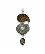 Sterling Silver Ammonite, Geode and Smoky Topaz Jewelry Pendant/ Valenti... - £41.01 GBP