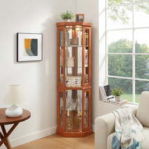 Dark Oak Corner Lighted Glass Curio Cabinet Display Case Living Room - $5,044.31 MXN
