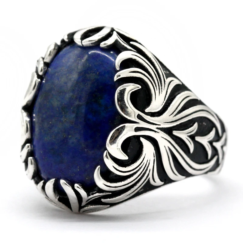 Lapis Lazuli Ring for Men Sterling 925 Silver Punk Natural Blue Stone Men&#39;s Silv - £52.90 GBP