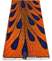 Orange, Dark Blue, Navy Blue and Black mix African Fabric Cambric Wax - £26.37 GBP