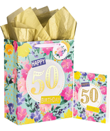 WRAPAHOLIC 13&quot; Large 50Th Birthday Gift Bag with Card and Tissue Paper -... - £9.22 GBP