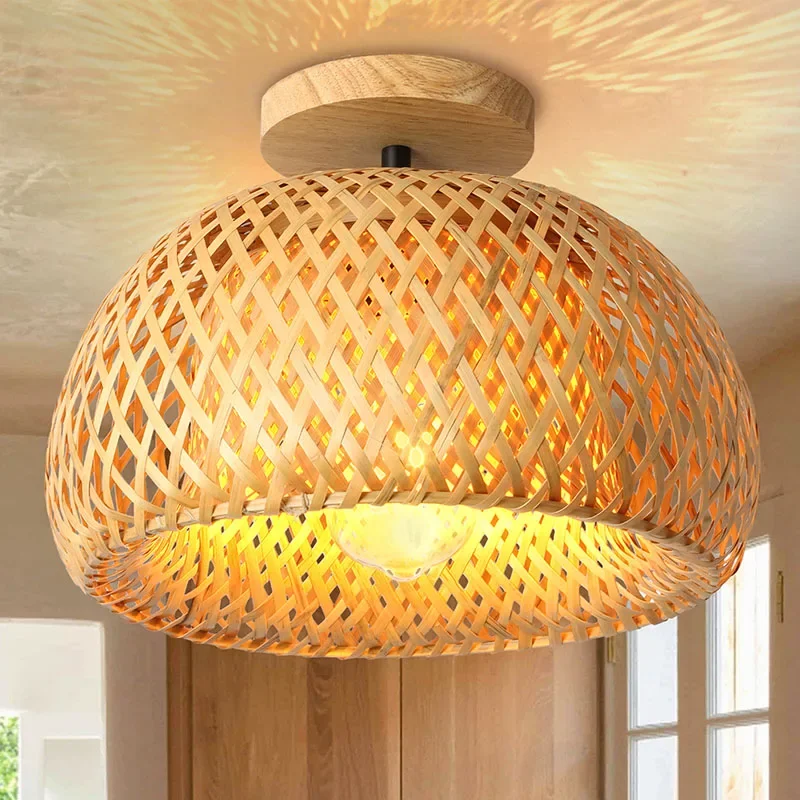 Handmade Vintage Pendant Lamp Bamboo Restaurant Café Chandeliers Wood Ba... - $34.54