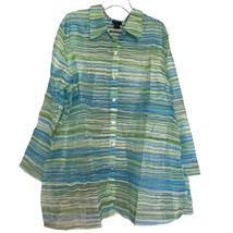 Citiknits Womens Sheer Blouse Multicolor 2X Tunic Button Up Striped   - $22.77