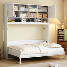 White Queen Murphy Bed: Chevron, Wall-Mounted, Storage - $18,410.39 MXN