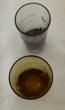 Shot Glasses - 2 Colored Glass Blue and Amber Colored Leaf Edging - $6.26
