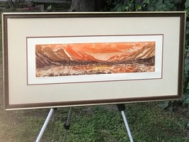 Gonshaw *Timberline* Abstract Modern Landscape Signed Vintage Panoramic Woodcut - £359.71 GBP