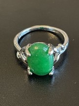 Green Jade S925 Sterling Silver Woman Ring Size 9.5 Jade Jewelry - $14.85
