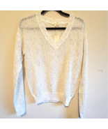 Mystree Womens Sweater Long Sleeve Open Weave Knit  V neck Natural Small - $32.49 CAD